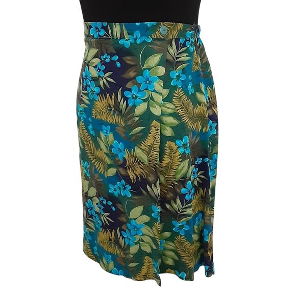 Vintage 80s Hawaiian Floral Two Piece Set High Rise Mini Skirt Button Crop Top L - Picture 10 of 14